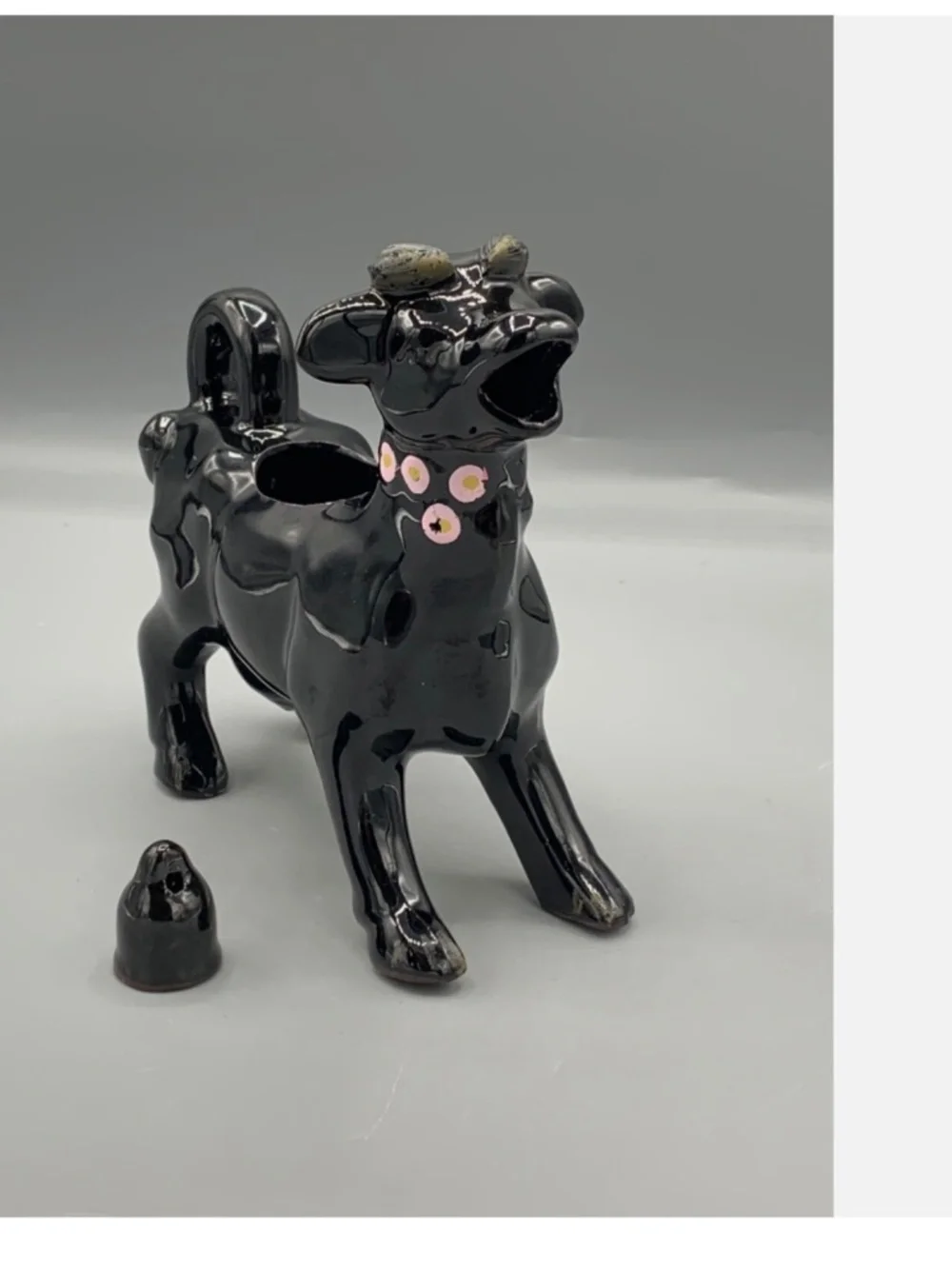 Vintage Redware Cow Creamer in black